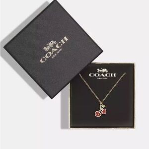 COACH Gold and Red Cherry Heart Pendant Necklace